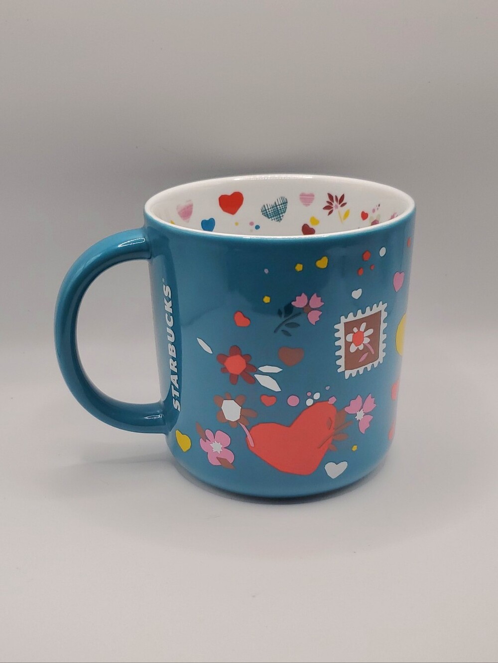 Starbucks Teal Hearts Floral Confetti Mug 2023
